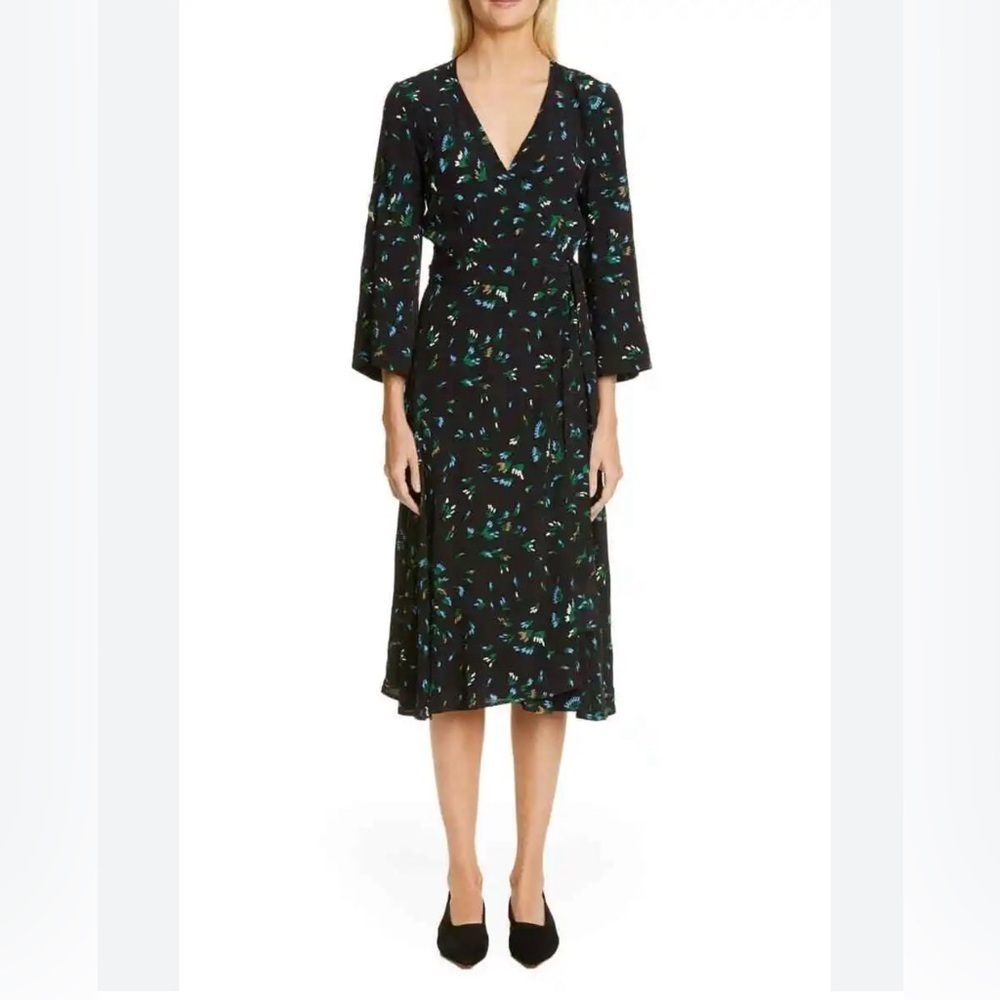 GANNI Floral-Print Crepe midi wrap dress size 4 / 36 - Picture 2 of 9